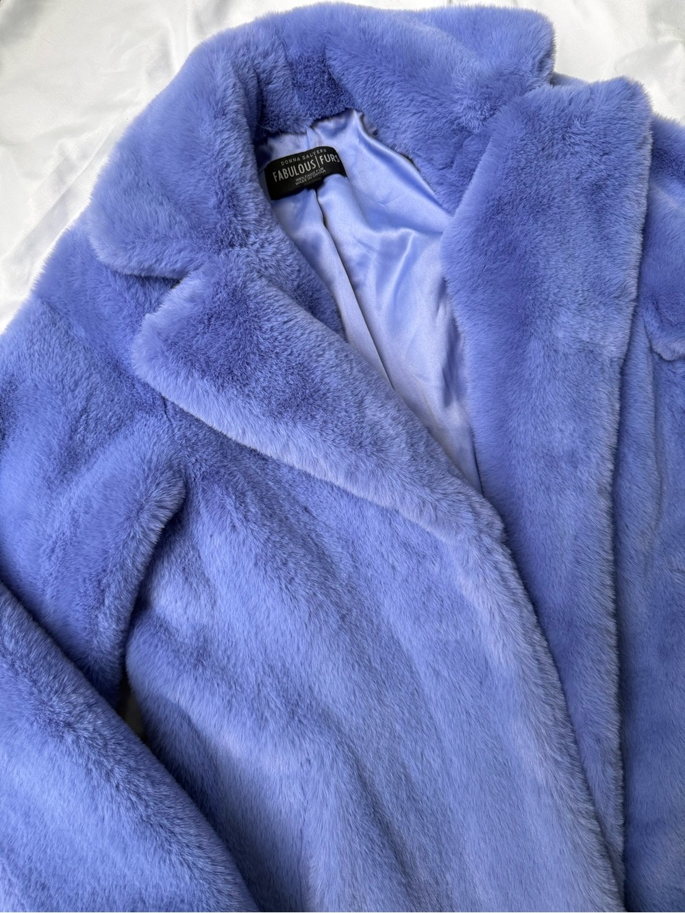 Donna Salyers Fabulous Furs Faux Fur Coat L Periwinkle Blue Plush Oversized - Picture 5 of 16